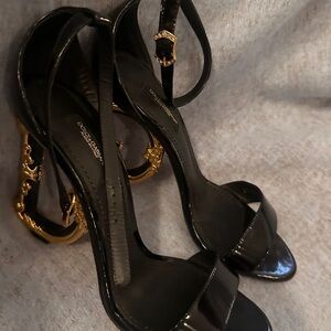 Dolce & Gabbana Glossy Black Heels with Gold Detailing
